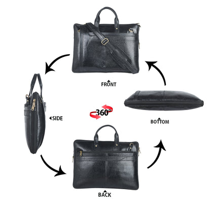 Genuine Leather Laptop/Office Bag for Men – Black Textured – Leather Laptop Bag – additional product photo | Leather Villa