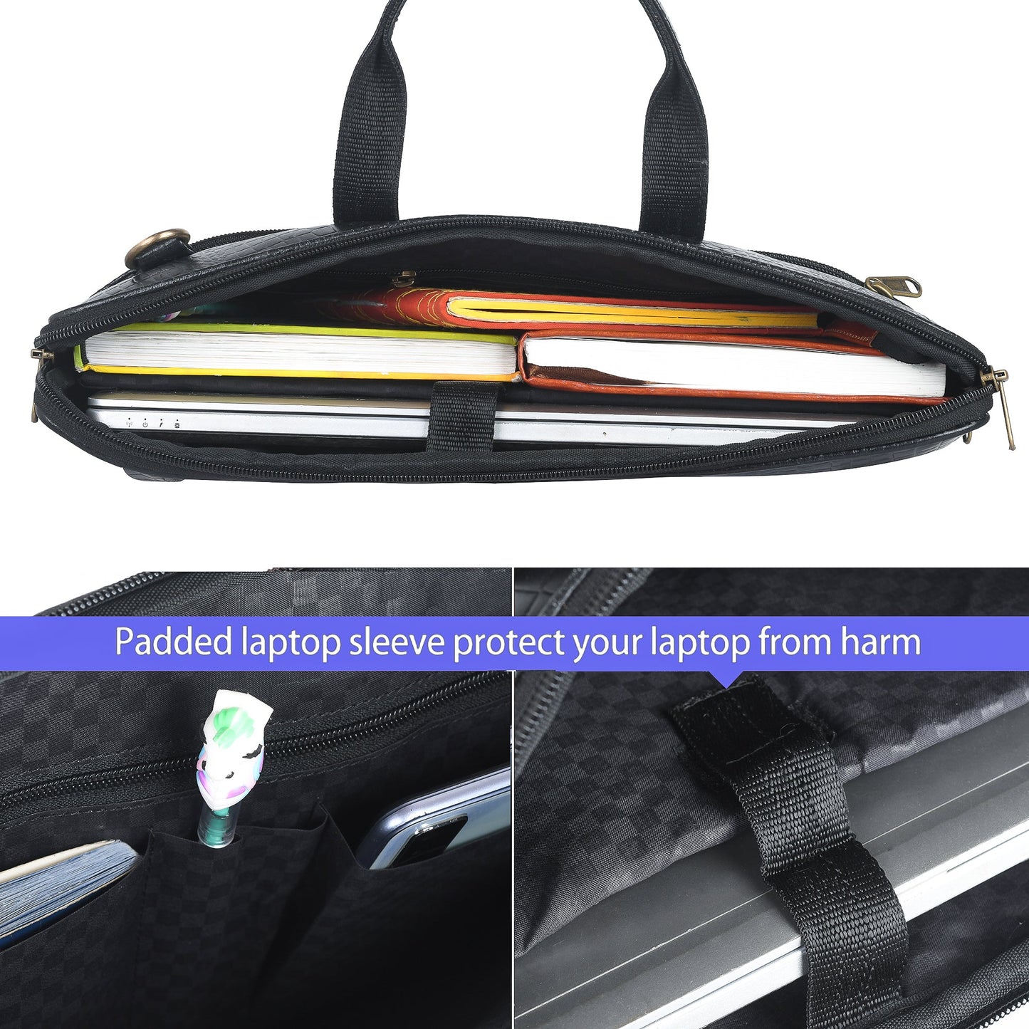 Genuine Leather Laptop/Office Bag for Men – Black Textured – Leather Laptop Bag – additional product photo | Leather Villa