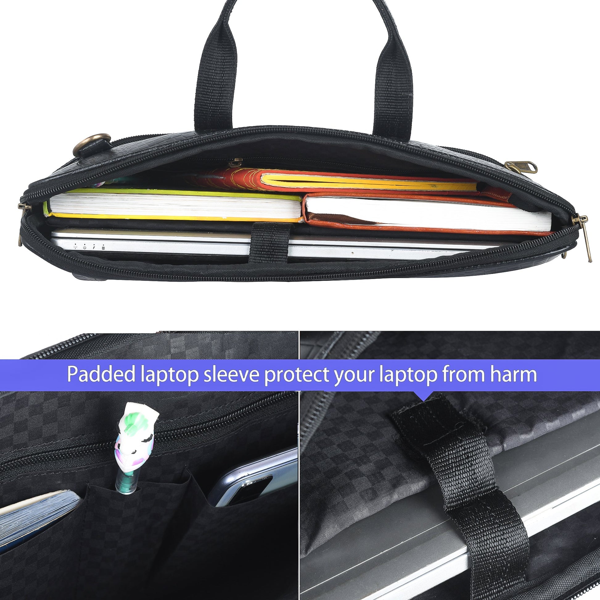 Genuine Leather Laptop/Office Bag for Men – Black Textured – Leather Laptop Bag – additional product photo | Leather Villa