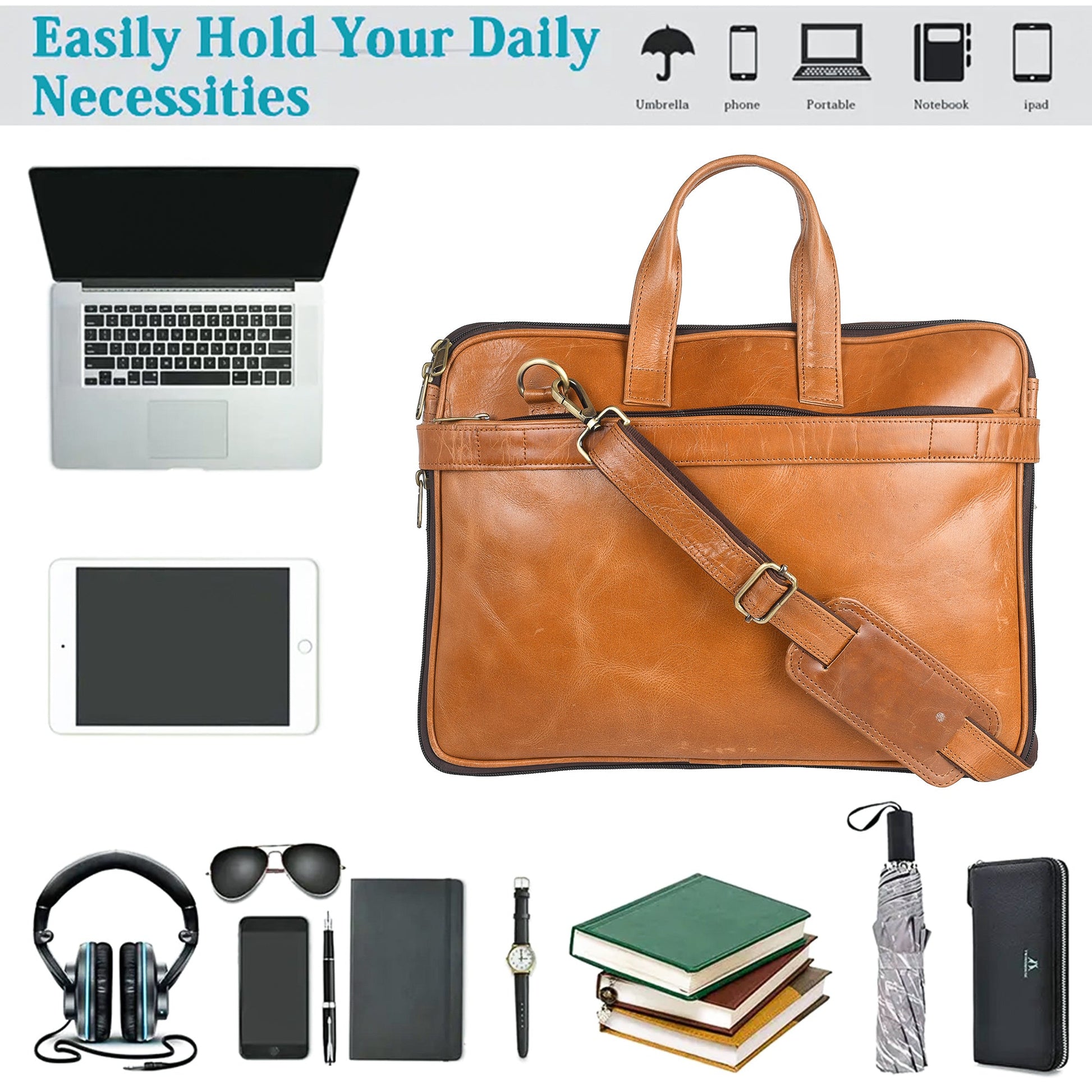 Genuine Leather Laptop/Office Bag for Men – Light Brown – Leather Laptop Bag – additional product photo | Leather Villa
