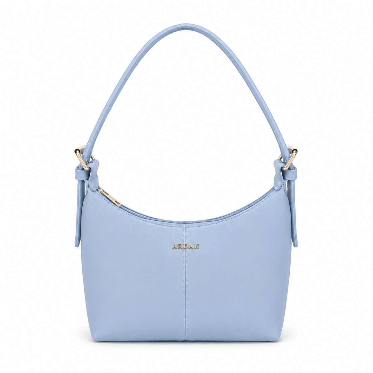 A light blue leather shoulder bag with a single top handle, gold-tone hardware, and the brand name 'ASPAR' in gold lettering on the front, set against a plain white background.