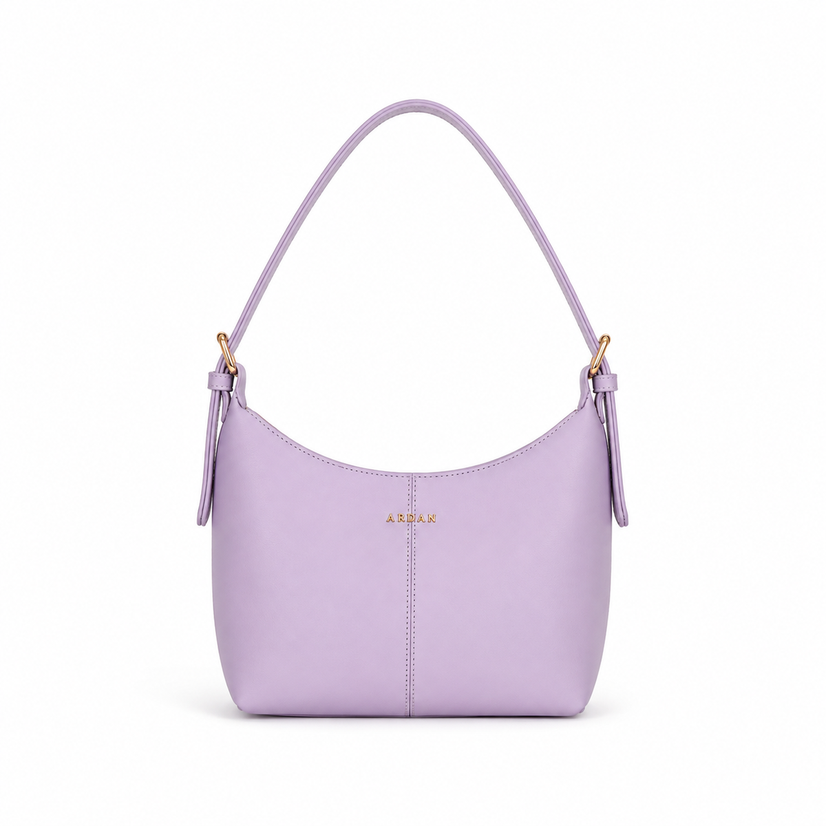 A light purple leather shoulder bag with a curved top, gold-tone hardware, and the brand name 'ARDAK' in gold on the front, set against a plain white background.