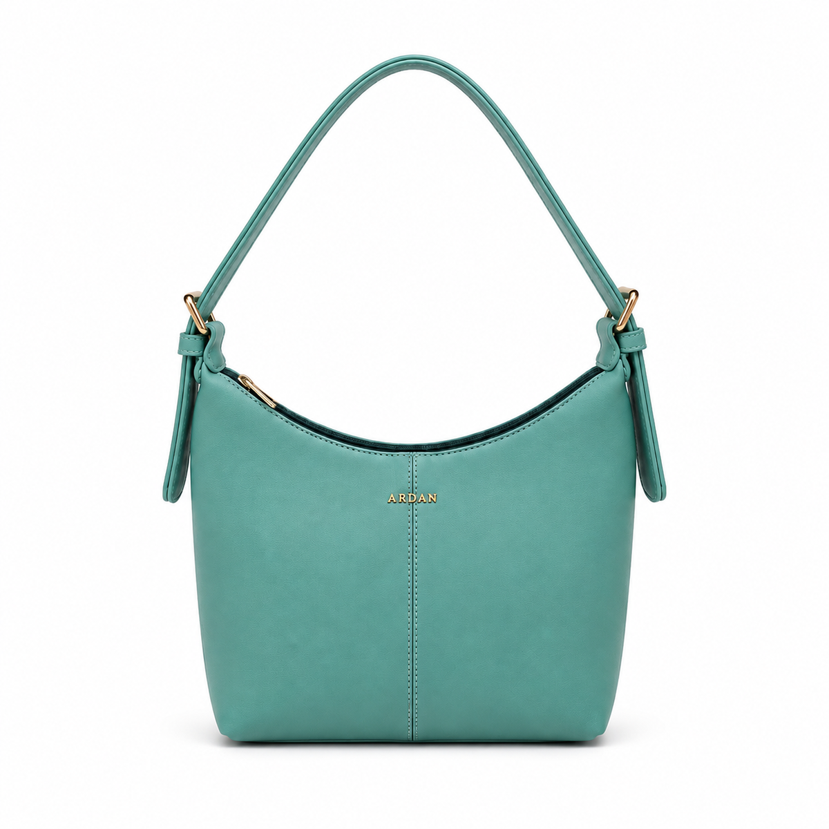 A teal green leather shoulder bag with gold-tone hardware and a small gold 'ARIAN' logo on the front, shown against a plain white background.