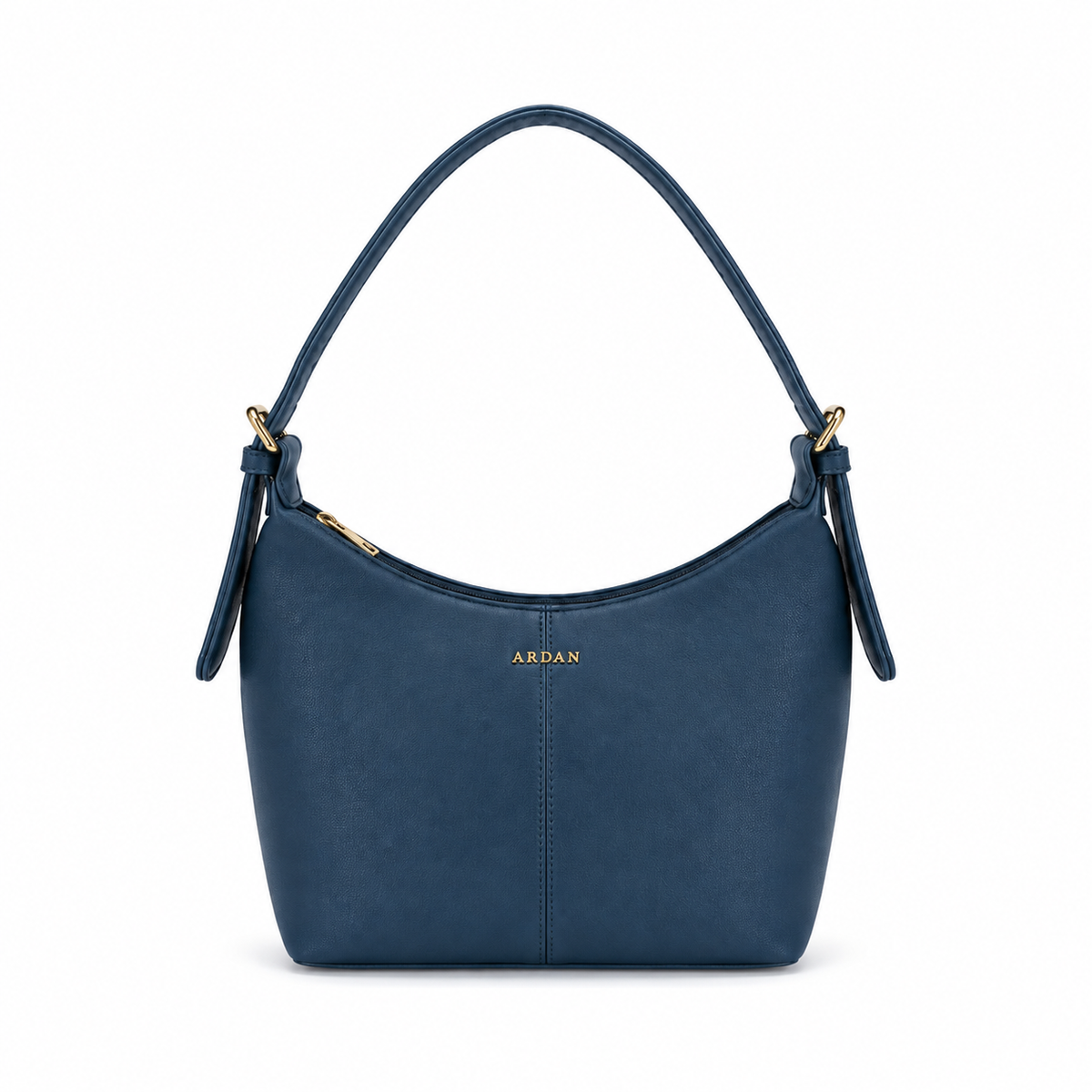 A navy blue leather shoulder bag with gold hardware and a small gold 'ARDAN' logo on the front, shown against a plain white background.
