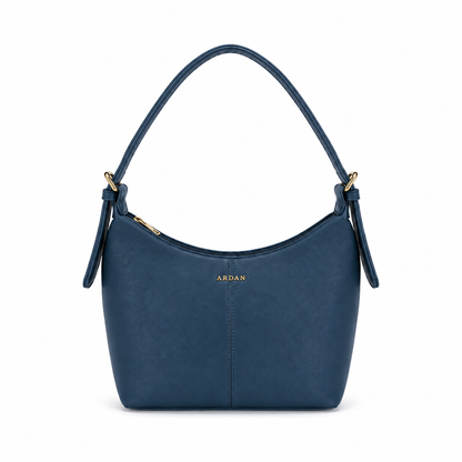 A navy blue leather shoulder bag with gold hardware and a small gold 'ARDAN' logo on the front, shown against a plain white background.