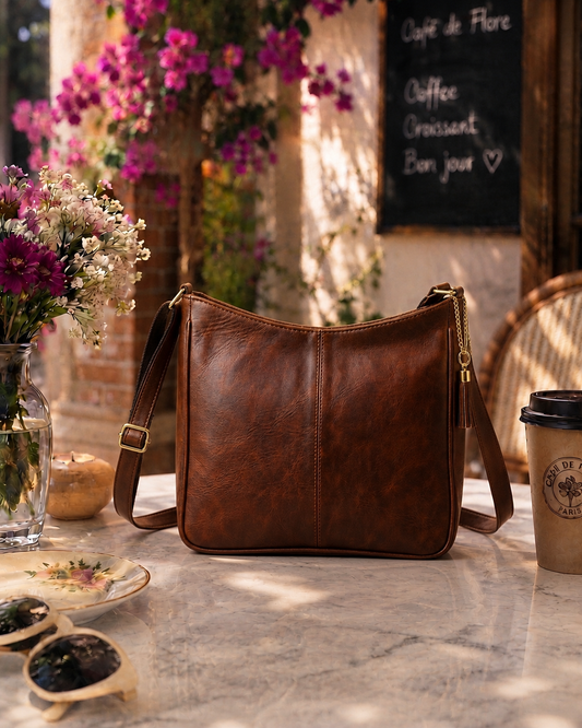 Vegan Leather Hobo Shoulder Bag with Minimalist Design & Adjustable Straps