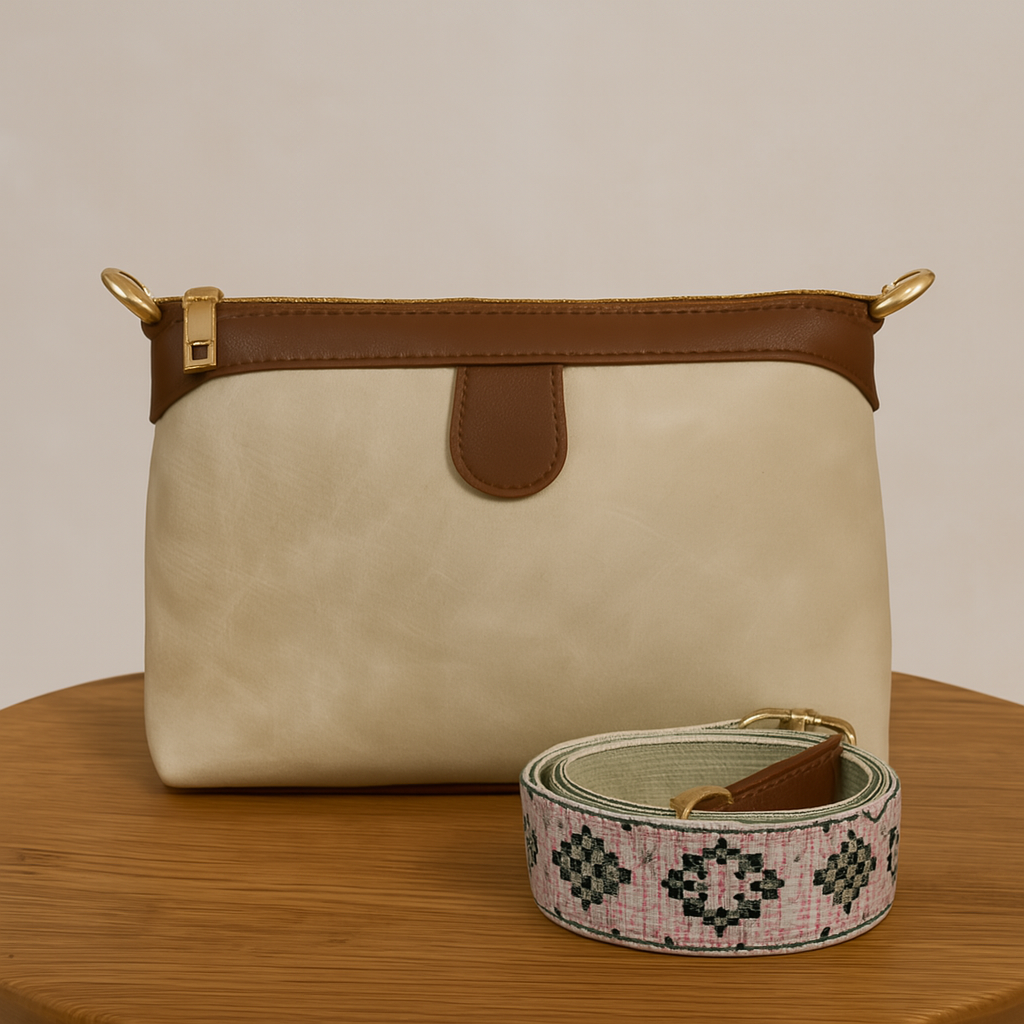 Ardan Beige Sling Bag Crossbody Double Color Bag for Girls & Women – Women's HandBag/Sling Bag – additional product photo | Leather Villa