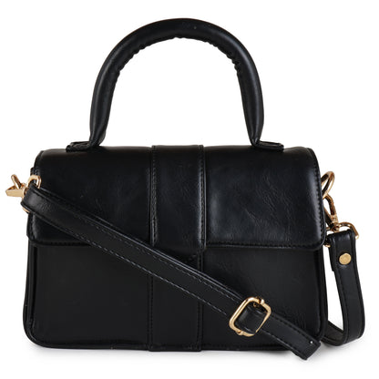 Vegan Leather Stylish & Hand Carry Chic Bag with Adjustabe Sling for Girls & Womens (Black) – Women's HandBag/Sling Bag – additional product photo | Leather Villa