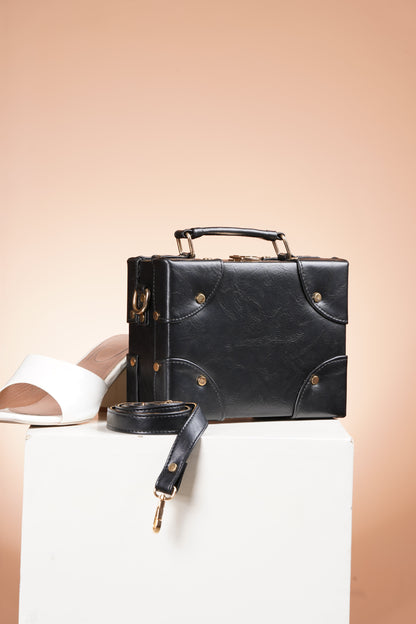 ARDAN Black Boxbag along with Sling for Girls & Womens – Women's HandBag/Sling Bag | Leather Villa