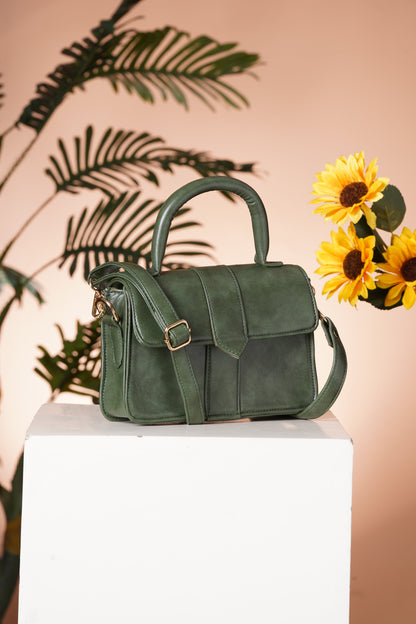 Vegan Leather Stylish & Hand Carry Chic Bag with Adjustabe Sling for Girls & Womens (Green) – Women's HandBag/Sling Bag | Leather Villa