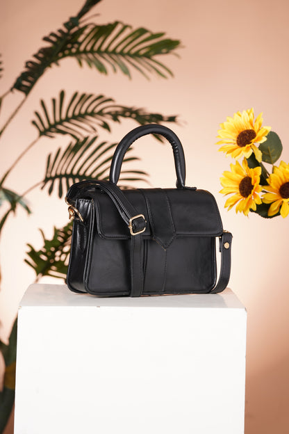 Vegan Leather Stylish & Hand Carry Chic Bag with Adjustabe Sling for Girls & Womens (Black) – Women's HandBag/Sling Bag | Leather Villa