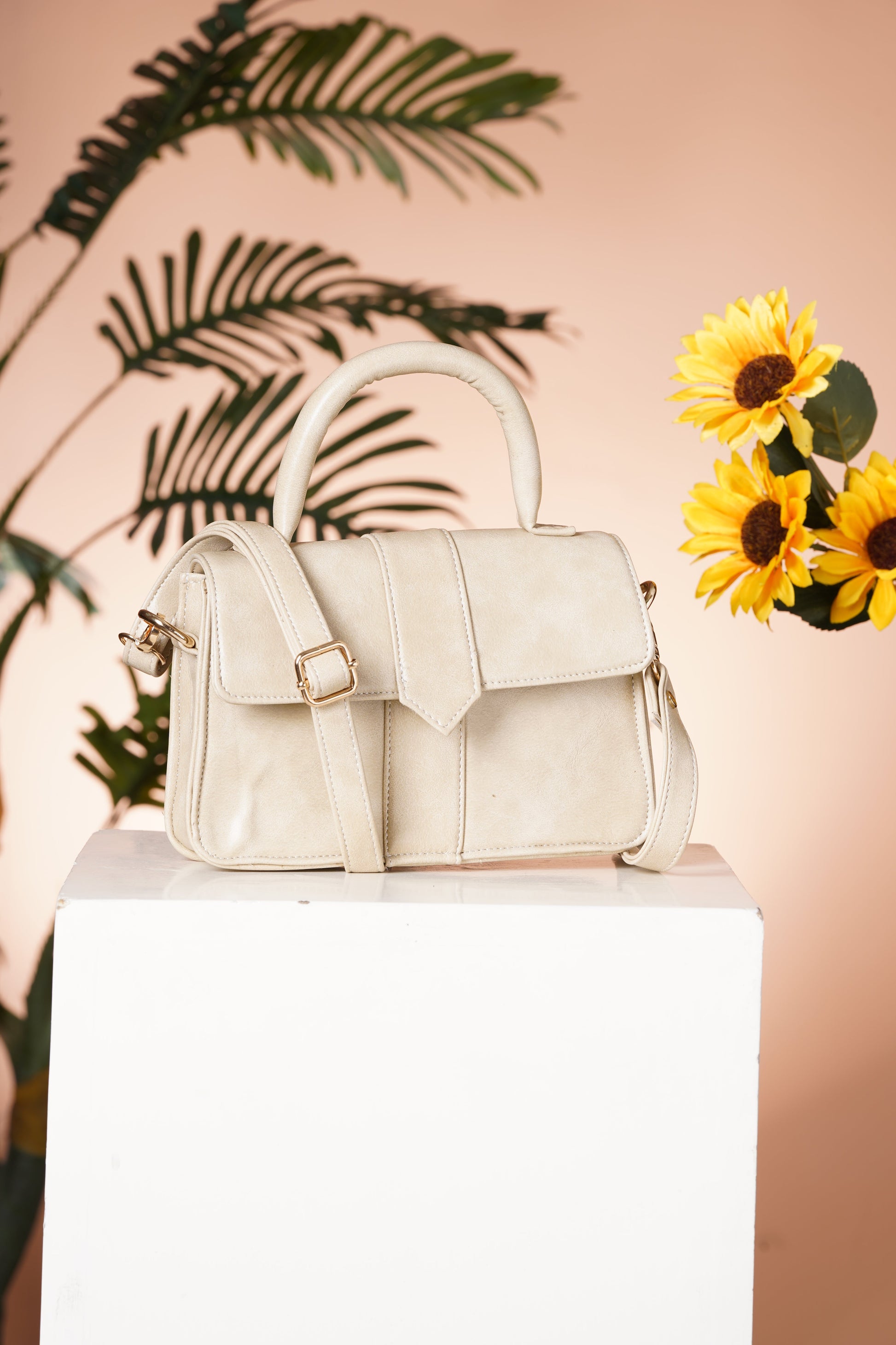 Vegan Leather Stylish & Hand Carry Chic Bag with Adjustabe Sling for Girls & Womens (Beige) – Women's HandBag/Sling Bag | Leather Villa