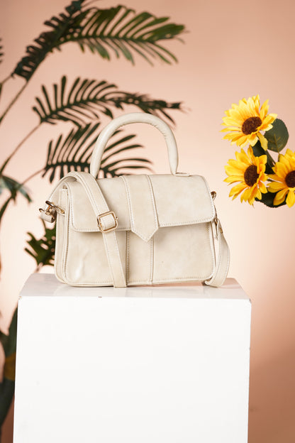 Vegan Leather Stylish & Hand Carry Chic Bag with Adjustabe Sling for Girls & Womens (Beige) – Women's HandBag/Sling Bag | Leather Villa