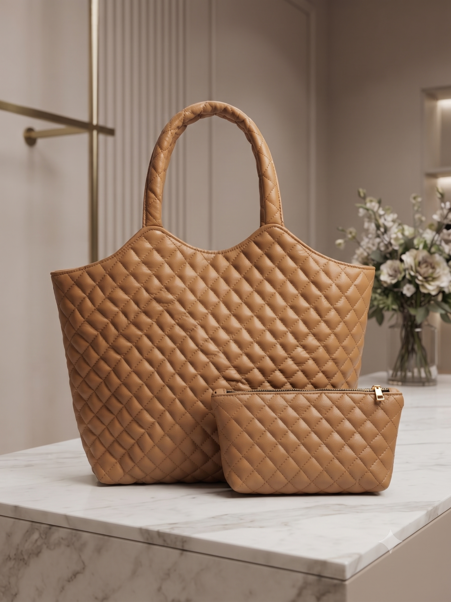 Premium Quilted Genuine Leather Tote Bag for Women | Stylish, Spacious & Lightweight Handbag