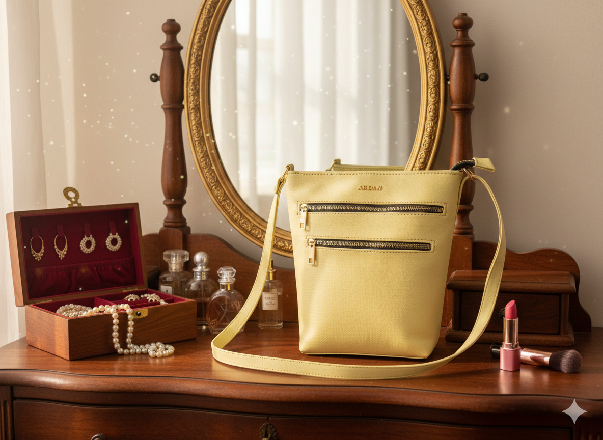 Ardan Black Sling Bag with Detachable Belt for Girls & Women YELLOW – Women's HandBag/Sling Bag – additional product photo | Leather Villa