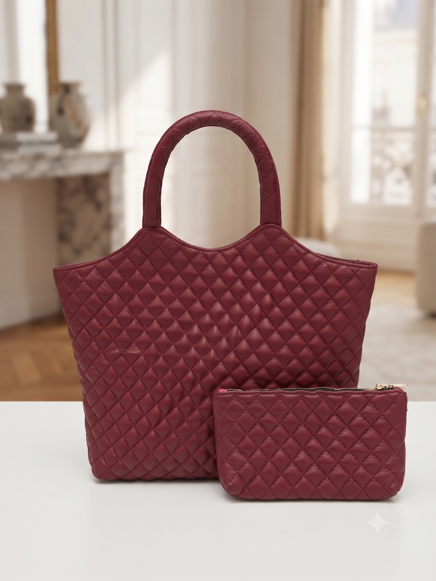 Premium Quilted Genuine Leather Tote Bag for Women | Stylish, Spacious & Lightweight Handbag