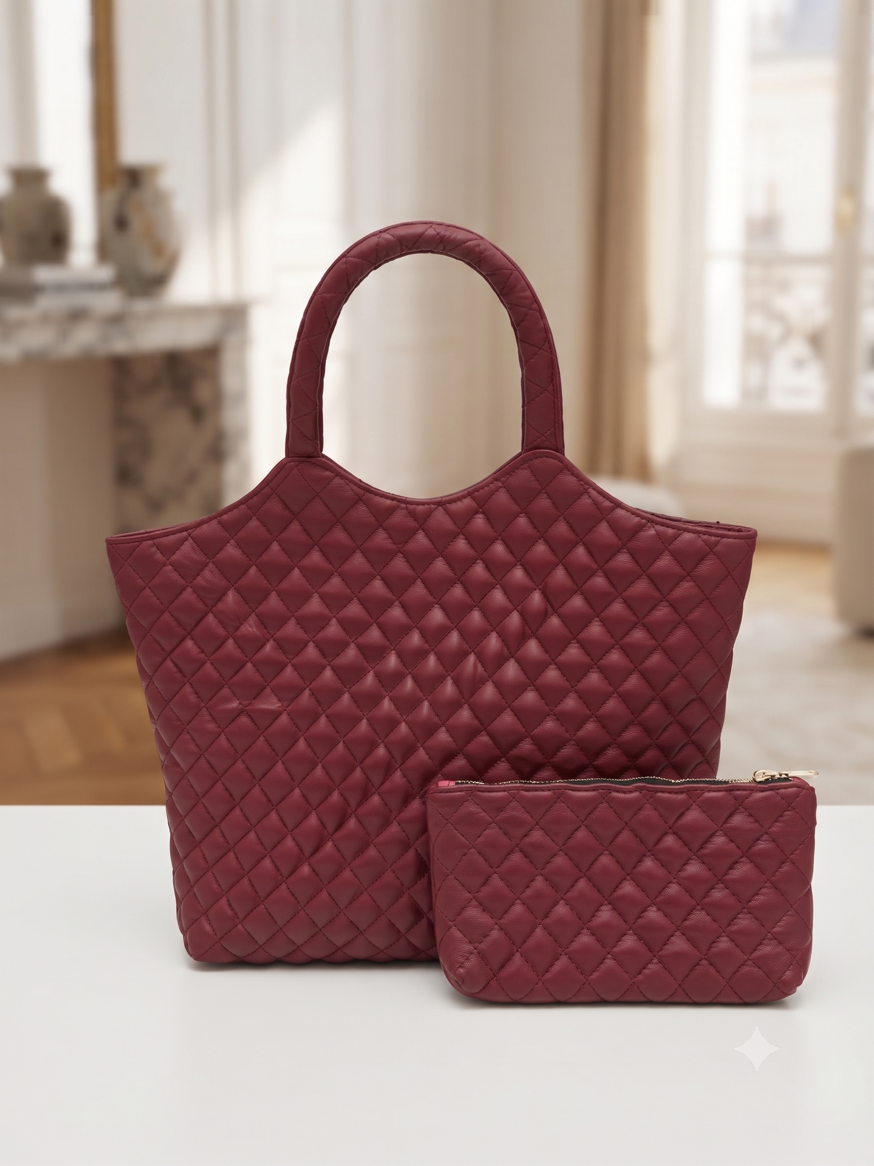 Premium Quilted Genuine Leather Tote Bag for Women | Stylish, Spacious & Lightweight Handbag