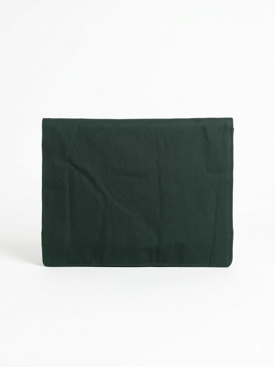 A dark forest green fabric pouch or sleeve with a rectangular shape, shown against a plain white background.