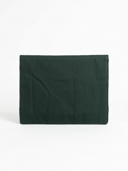 A dark forest green fabric pouch or sleeve with a rectangular shape, shown against a plain white background.