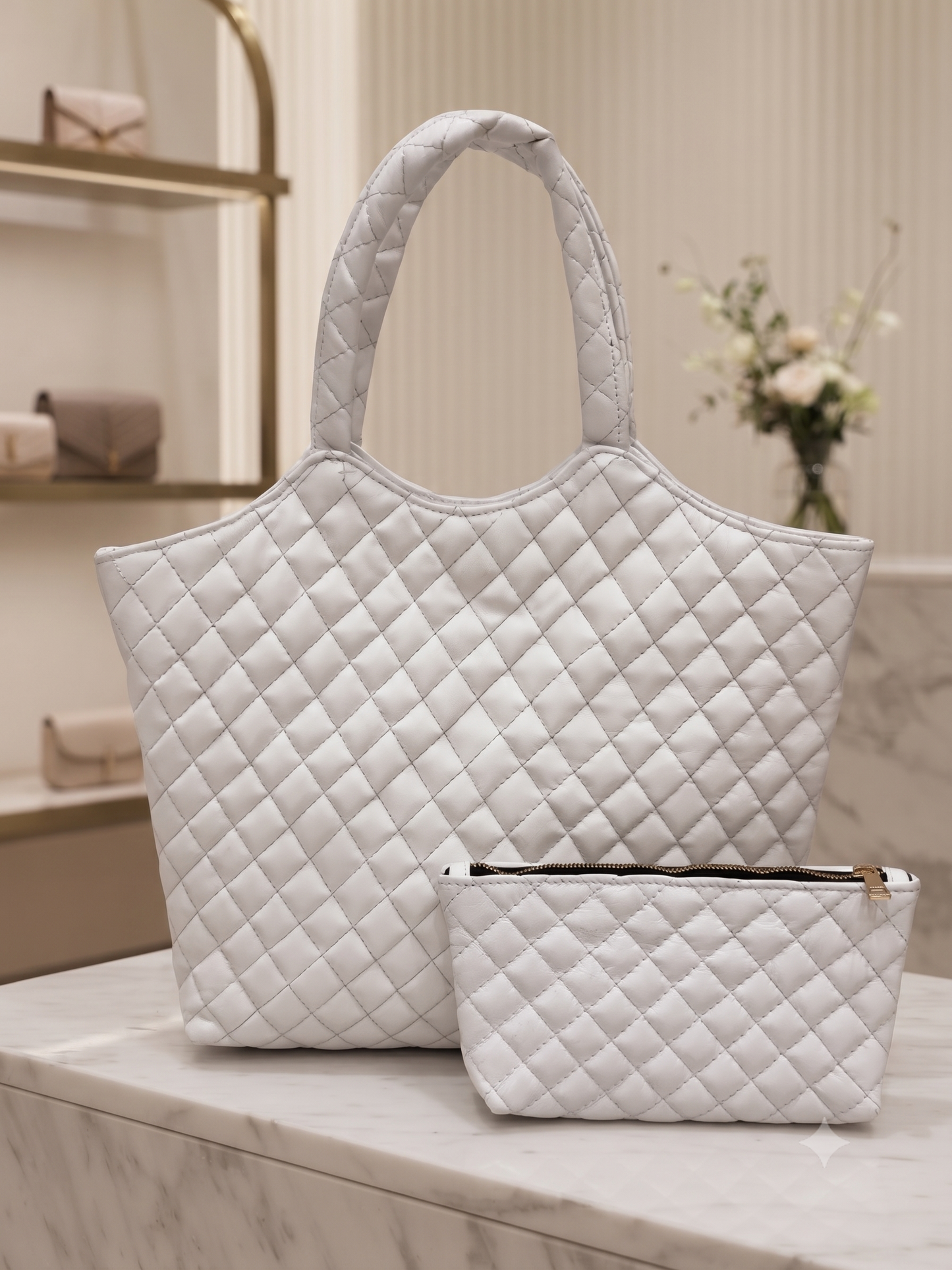Premium Quilted Genuine Leather Tote Bag for Women | Stylish, Spacious & Lightweight Handbag