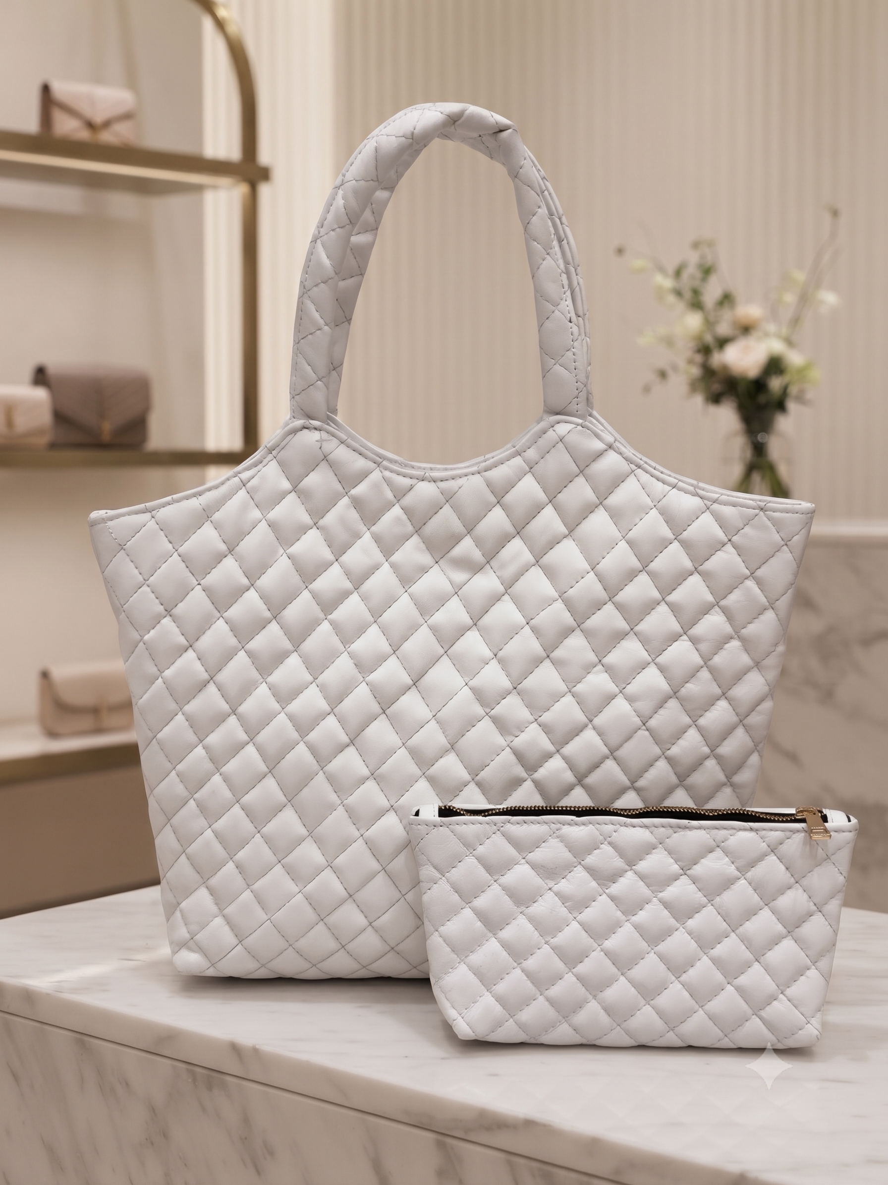 Premium Quilted Genuine Leather Tote Bag for Women | Stylish, Spacious & Lightweight Handbag