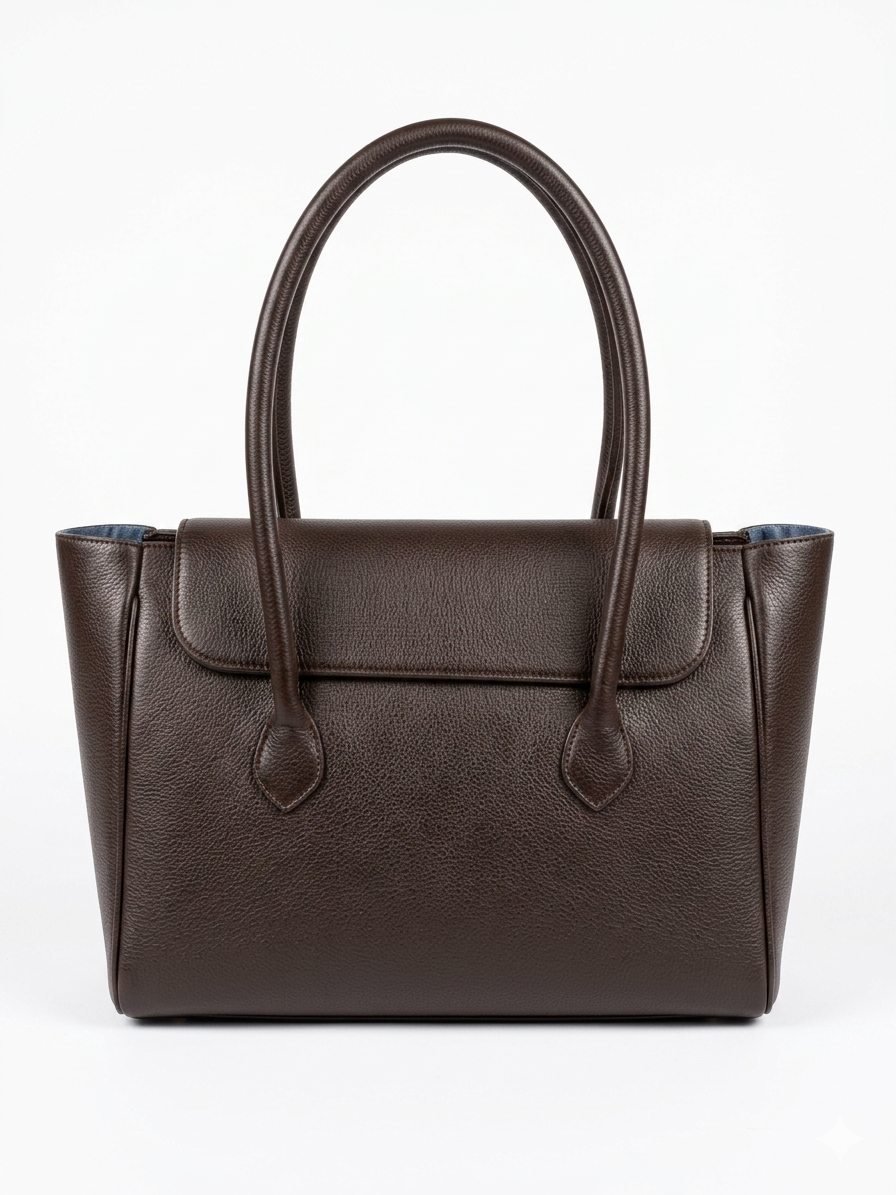 Brown leather handbag on a white background