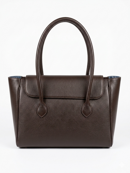 Brown leather handbag on a white background