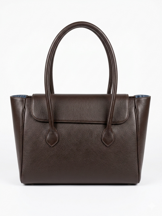 Brown leather handbag on a white background