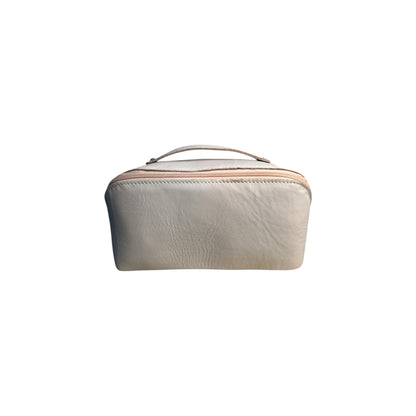 Genuine Leather Multipurpose Travel Vanity Bag /Shaving Kit /Makeup Bag Toiletry Pouch - White | Leather Villa