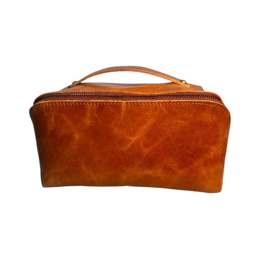 Genuine Leather Multipurpose Travel Vanity Bag /Shaving Kit /Makeup Bag Toiletry Pouch - Brown | Leather Villa