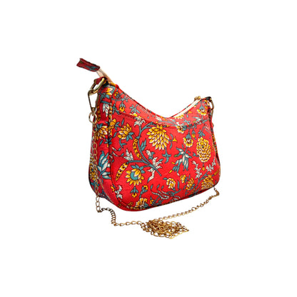 Ardan Pink Sling Bag In Floral Printed Cotton with Multiple Compartments & Pockets SKU69