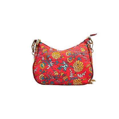 Ardan Pink Sling Bag In Floral Printed Cotton with Multiple Compartments & Pockets SKU69