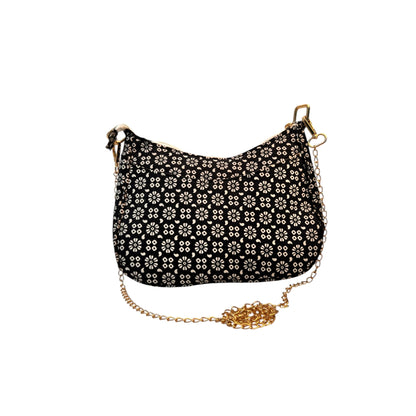 Black Sling Bag In Floral Printed Cotton with Multiple Compartments & Pockets – Women's HandBag/Sling Bag | Leather Villa