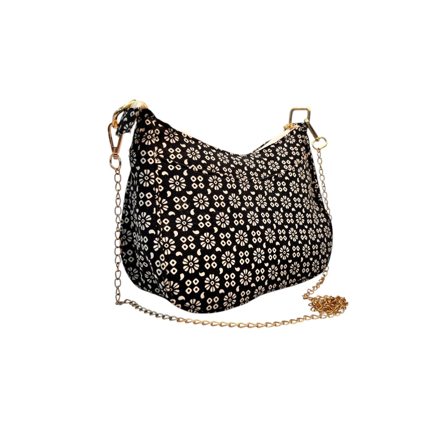 Black Sling Bag In Floral Printed Cotton with Multiple Compartments & Pockets – Women's HandBag/Sling Bag – additional product photo | Leather Villa