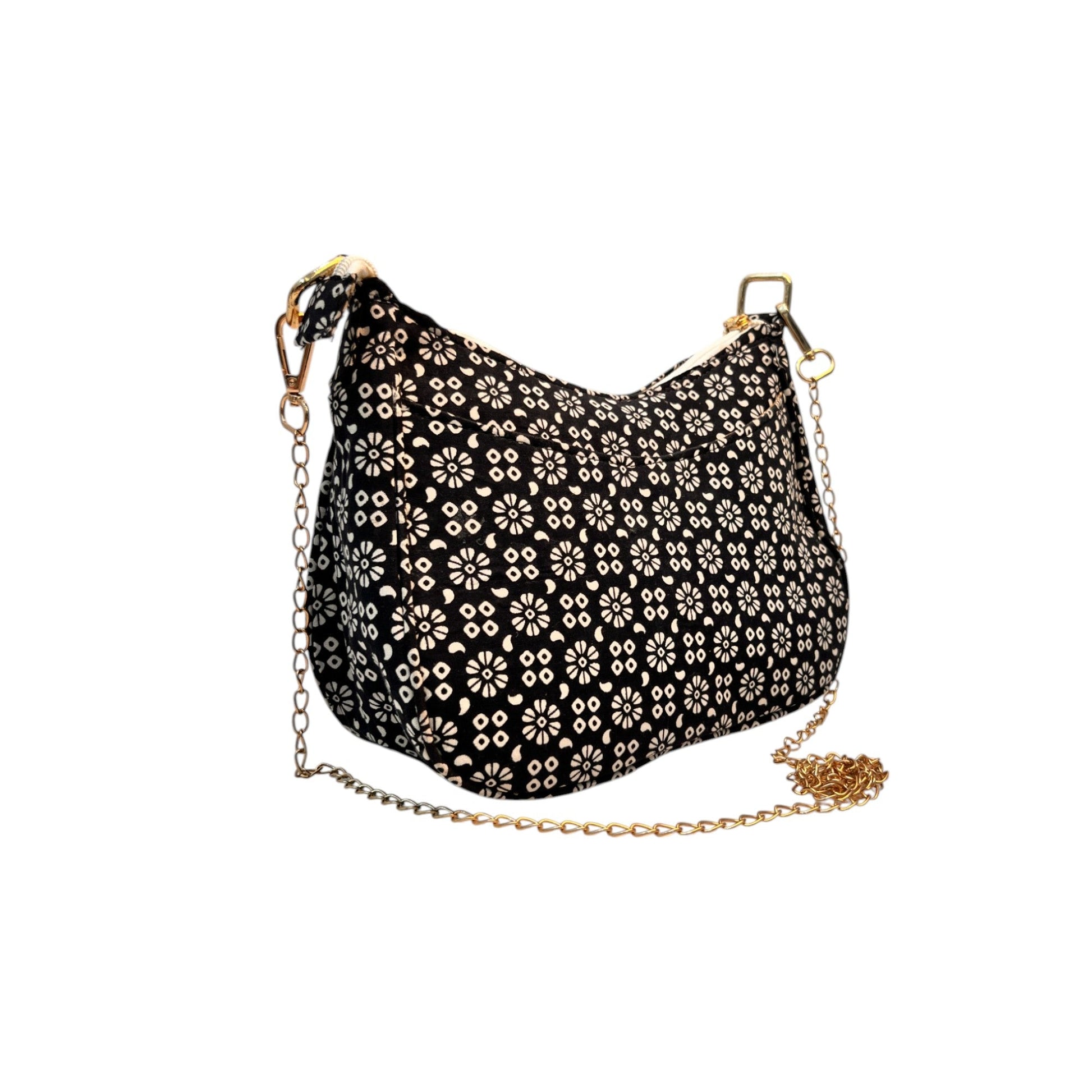 Black Sling Bag In Floral Printed Cotton with Multiple Compartments & Pockets – Women's HandBag/Sling Bag – additional product photo | Leather Villa