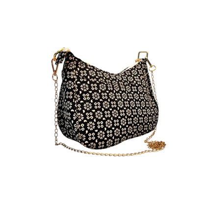 Black Sling Bag In Floral Printed Cotton with Multiple Compartments & Pockets – Women's HandBag/Sling Bag – additional product photo | Leather Villa