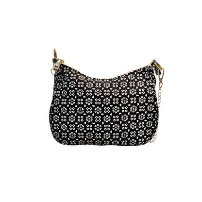 Ardan Black Sling Bag In Floral Printed Cotton with Multiple Compartments & Pockets SKU70