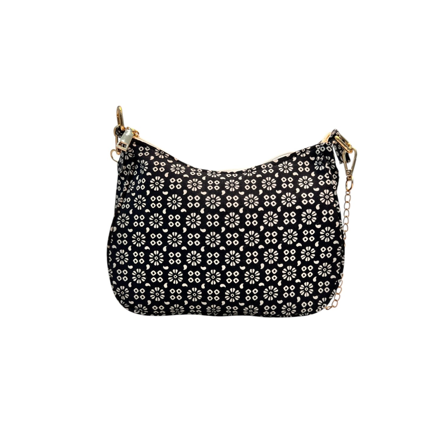 Black Sling Bag In Floral Printed Cotton with Multiple Compartments & Pockets – Women's HandBag/Sling Bag – additional product photo | Leather Villa