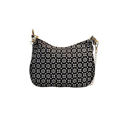 Black Sling Bag In Floral Printed Cotton with Multiple Compartments & Pockets – Women's HandBag/Sling Bag – additional product photo | Leather Villa