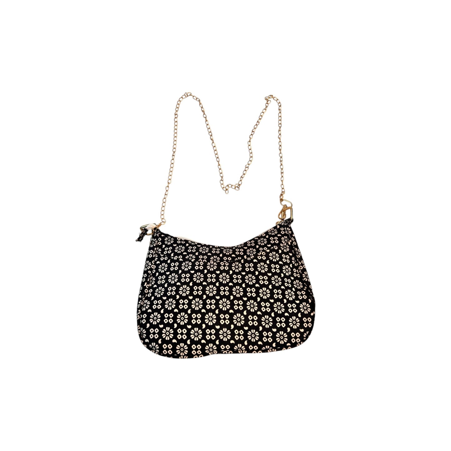 Black Sling Bag In Floral Printed Cotton with Multiple Compartments & Pockets – Women's HandBag/Sling Bag – additional product photo | Leather Villa