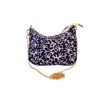 Ardan Blue Sling Bag In Floral Printed Cotton with Multiple Compartments & Pockets SKU71