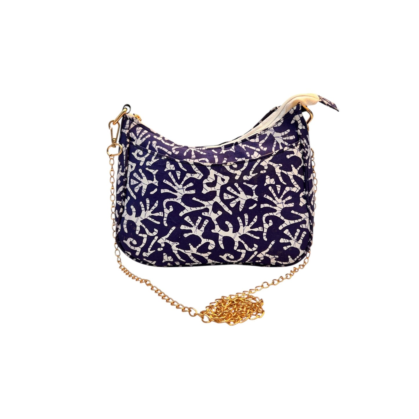 Dark Blue Sling Bag In Floral Printed Cotton with Multiple Compartments & Pockets – Women's HandBag/Sling Bag | Leather Villa