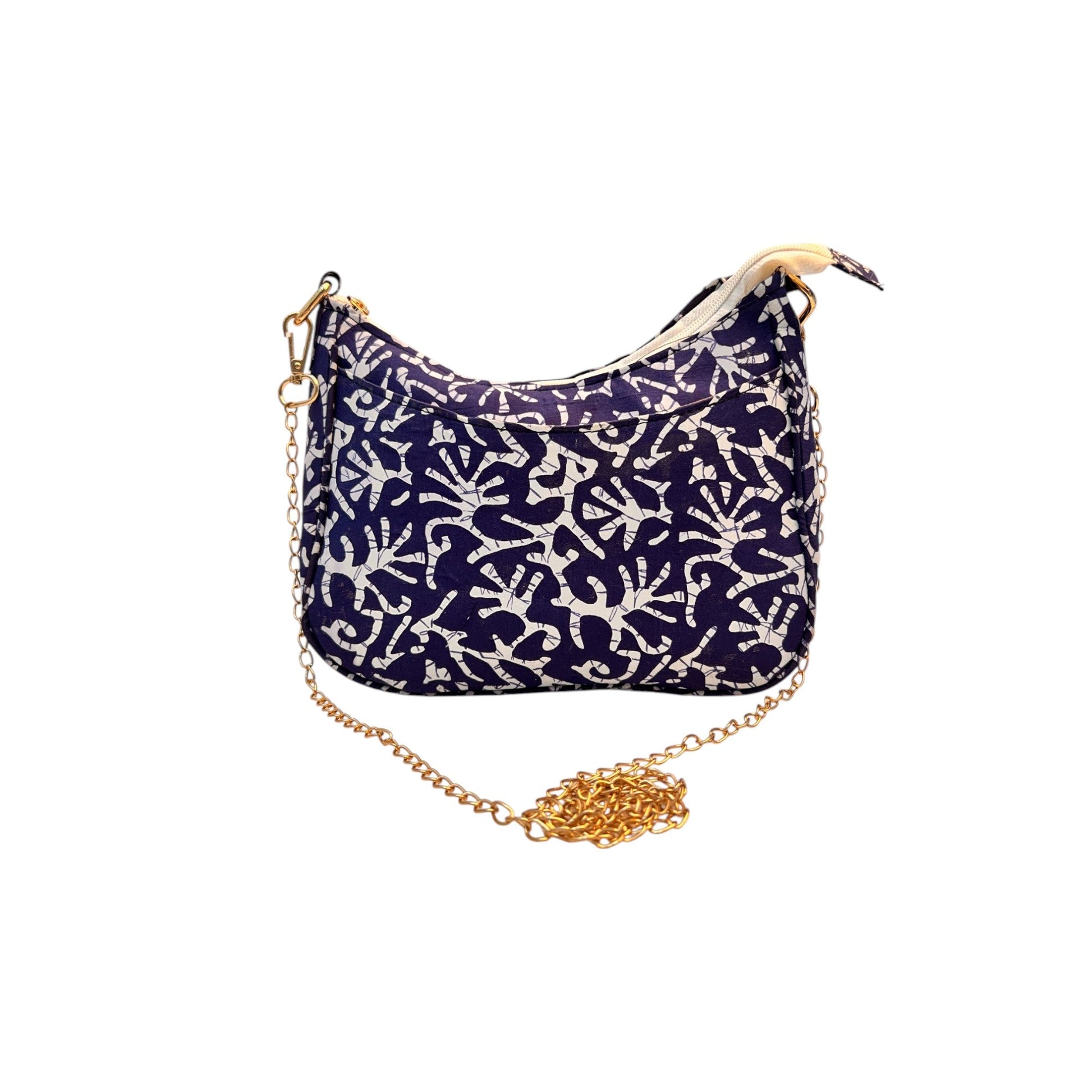 Dark Blue Sling Bag In Floral Printed Cotton with Multiple Compartments & Pockets – Women's HandBag/Sling Bag | Leather Villa