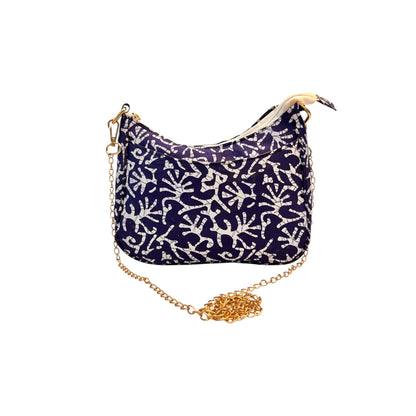 Dark Blue Sling Bag In Floral Printed Cotton with Multiple Compartments & Pockets – Women's HandBag/Sling Bag | Leather Villa