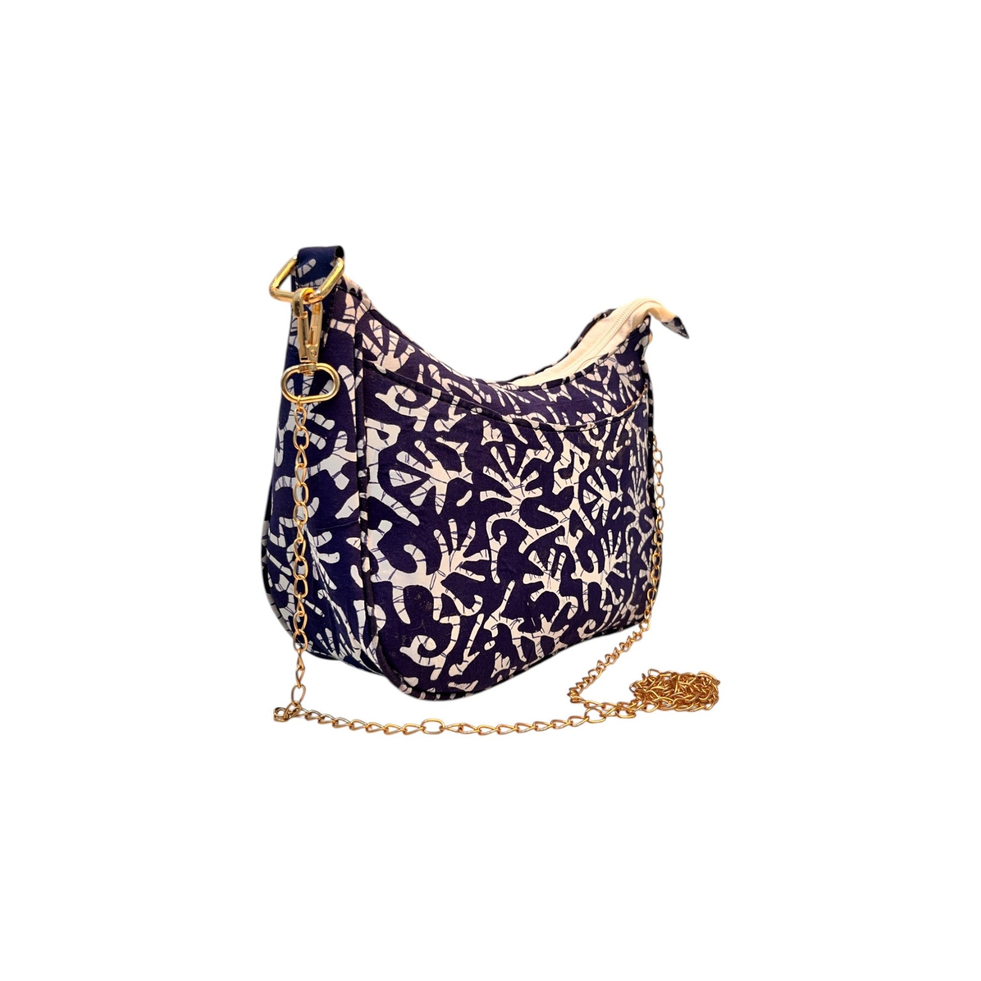 Dark Blue Sling Bag In Floral Printed Cotton with Multiple Compartments & Pockets – Women's HandBag/Sling Bag – additional product photo | Leather Villa