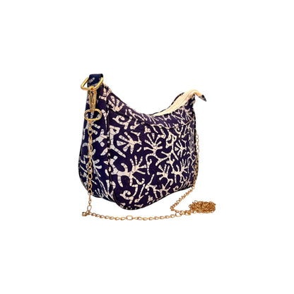 Dark Blue Sling Bag In Floral Printed Cotton with Multiple Compartments & Pockets – Women's HandBag/Sling Bag – additional product photo | Leather Villa