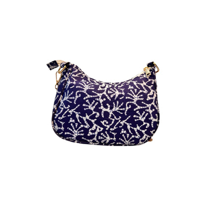 Dark Blue Sling Bag In Floral Printed Cotton with Multiple Compartments & Pockets – Women's HandBag/Sling Bag – additional product photo | Leather Villa