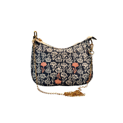 Ardan Grey Sling Bag In Floral Printed Cotton with Multiple Compartments & Pockets SKU72
