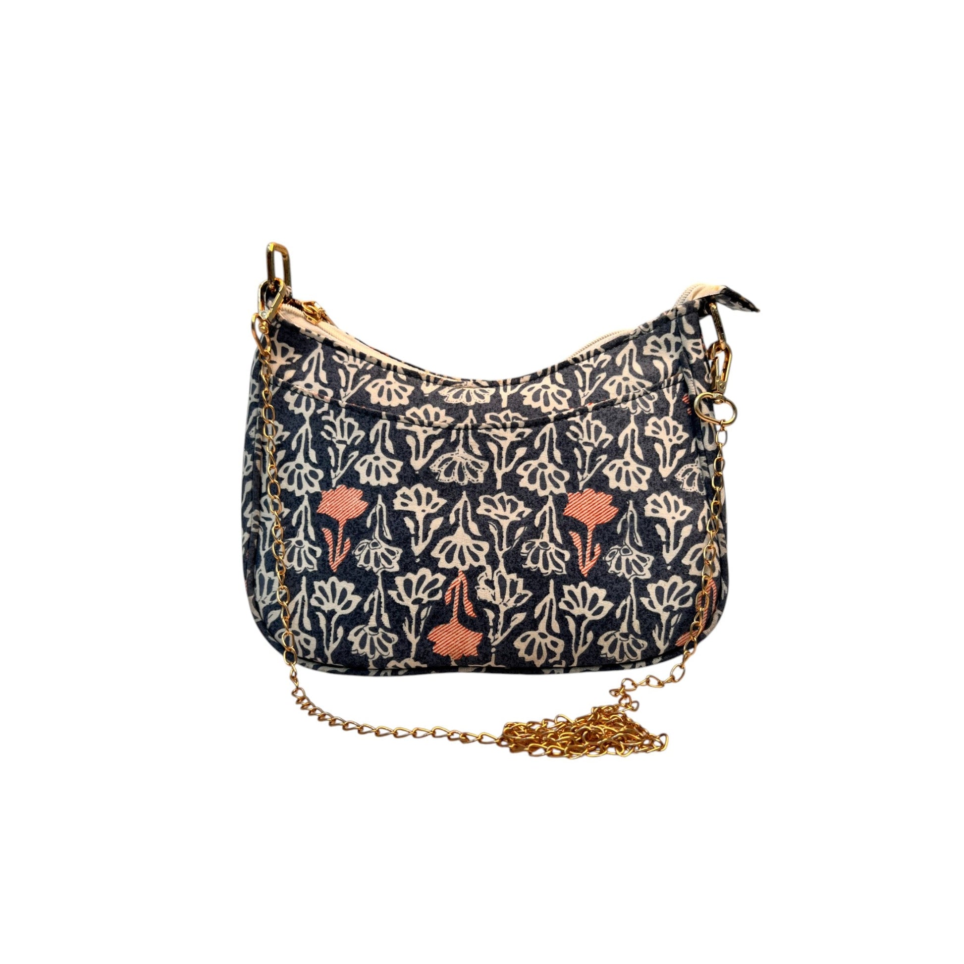 Grey Sling Bag In Floral Printed Cotton with Multiple Compartments & Pockets – Women's HandBag/Sling Bag | Leather Villa