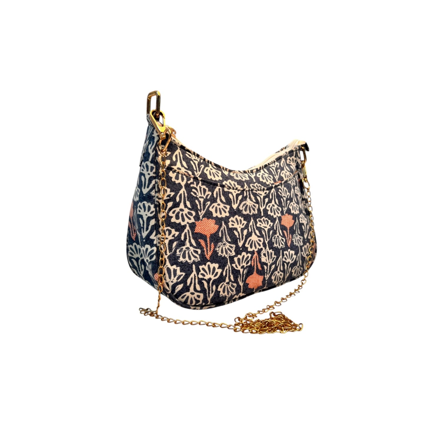Grey Sling Bag In Floral Printed Cotton with Multiple Compartments & Pockets – Women's HandBag/Sling Bag – additional product photo | Leather Villa